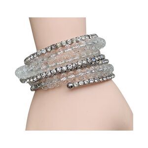 Crystal Bracelet Silver Tone Coil Wrap Rich Cut
